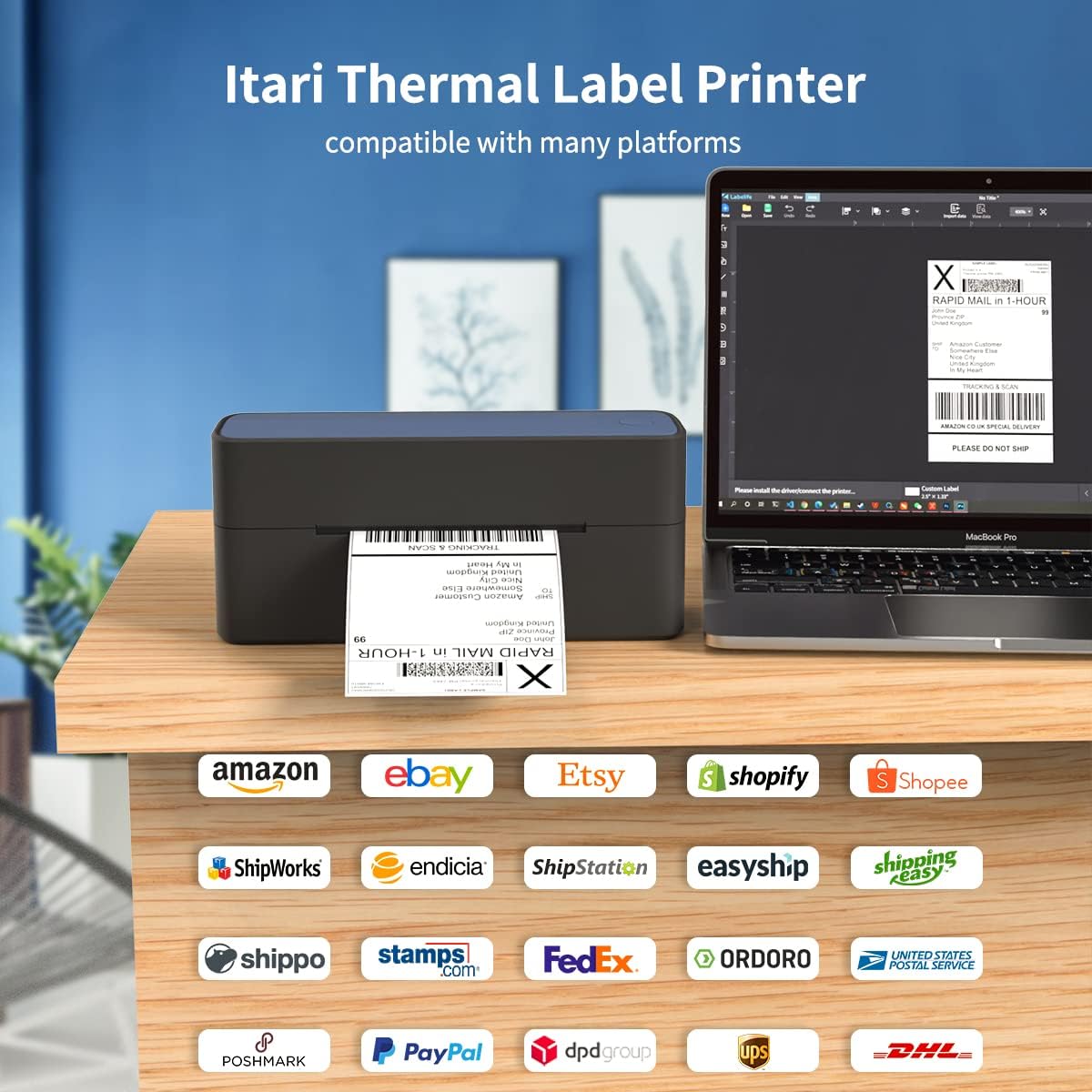 Shipping Label Printer, Thermal Label Printer Work with Windows & macOS, Thermal Printer for Shipping Labels, 152mm/s, Compatible with Amazon, Ebay, Esty, Shopify, UPS, FedEx, USPS