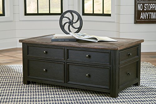 Signature Design by Ashley Bolanburg Farmhouse Lift Top Coffee Table with Drawers, Antique Cream & Brown