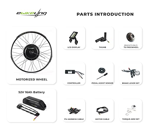 EBIKELING Waterproof Ebike Conversion Kit with Battery 26" Direct Drive Front or Rear Wheel Electric Bike Conversion Kit Ebike Battery & Charger Included 1500W 1200W Electric Bike for Adults