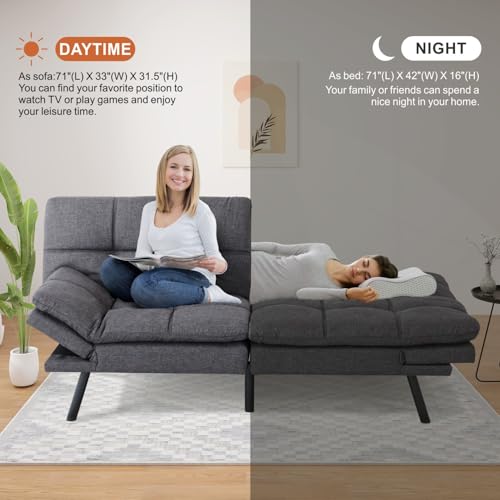 MUUEGM Futon Sofa Bed，Memory Foam Futon Convertible Couch Bed, Sofa Bed Couch,Modern Loveseat Sofa,Sleeper Couch for Small Space，Apartment, Living Room,Adjustable Backrests Armrests,Black