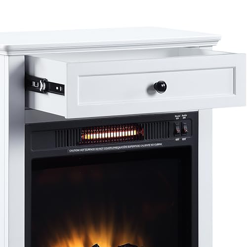 Electric Fireplace with Mantel & Storage Drawer, 1500W Freestanding Space Heater with Log Hearth, Wood Fireplace Cabinet for Entryway, Living Room, White