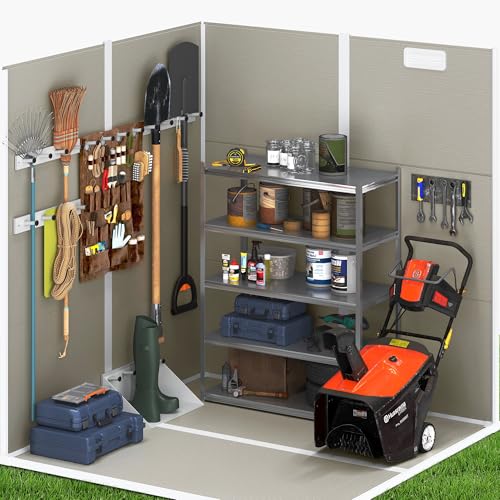 UDPATIO Outdoor Storage Shed 6 x 6 FT, Resin Garden Sheds with Floor Plastic Patio Outdoor Storage Shed with Lockable Door for Tool, Bike, Garbage Gray White