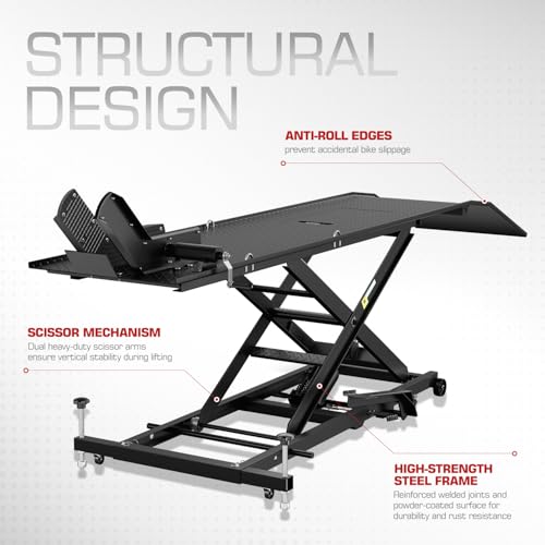 DNA MOTORING Motorcycle Lift Table 1000lbs Capacity Motorcycle Support Stand L 86.2in x W 22in Motorcycle Lift Jack Lifting Range 7.2-30.3in Black TOOLS-00780