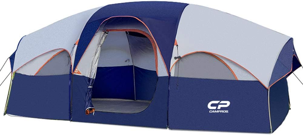 CAMPROS Tent-8-Person-Camping-Tents, Waterproof Windproof Family Tent, 5 Large Mesh Windows, Double Layer, Divided Curtain for Separated Room, Portable with Carry Bag