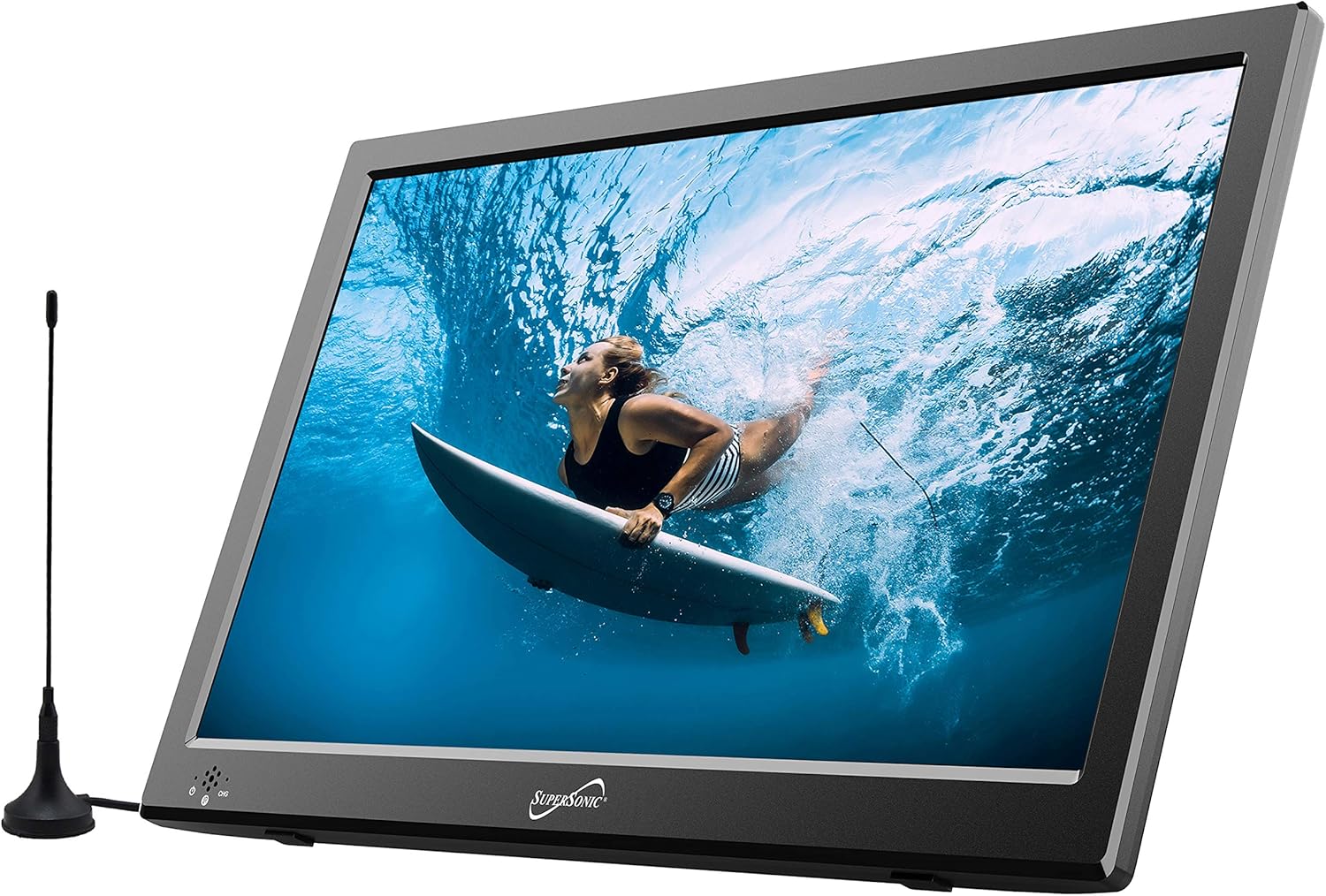 SuperSonic SC-2813 13 Portable Widescreen LED TV with USB/SD Inputs, HDMI, FM Radio, Rechargeable Battery and AC/DC Compatible for Home, RVs, Boats, Camping