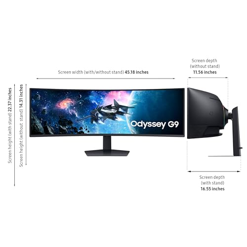 SAMSUNG 49" Odyssey G9 (G95C) Series DQHD 1000R Curved Gaming Monitor, 240Hz, 1ms(GtG), DisplayHDR 1000, AMD FreeSync Premium Pro, Eye Saver Mode, Auto Source Switch+, LS49CG950ENXZA, 2024