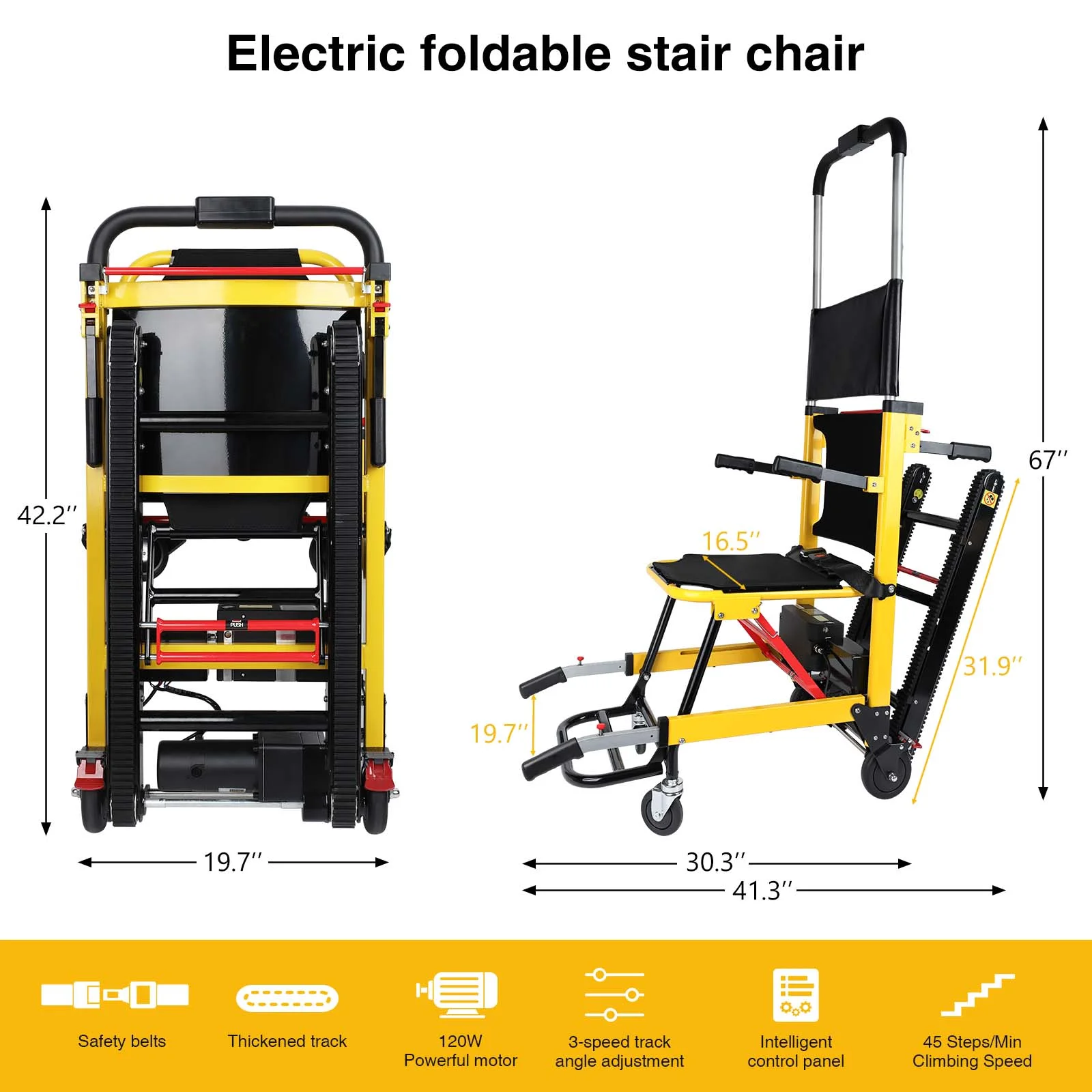 Rocita Portable Electric Chair - Track Climbing Wheelchair, Assist Stair Chair Electric Bariatric Wheelchair with 440lbs Max Load for Adults Seniors