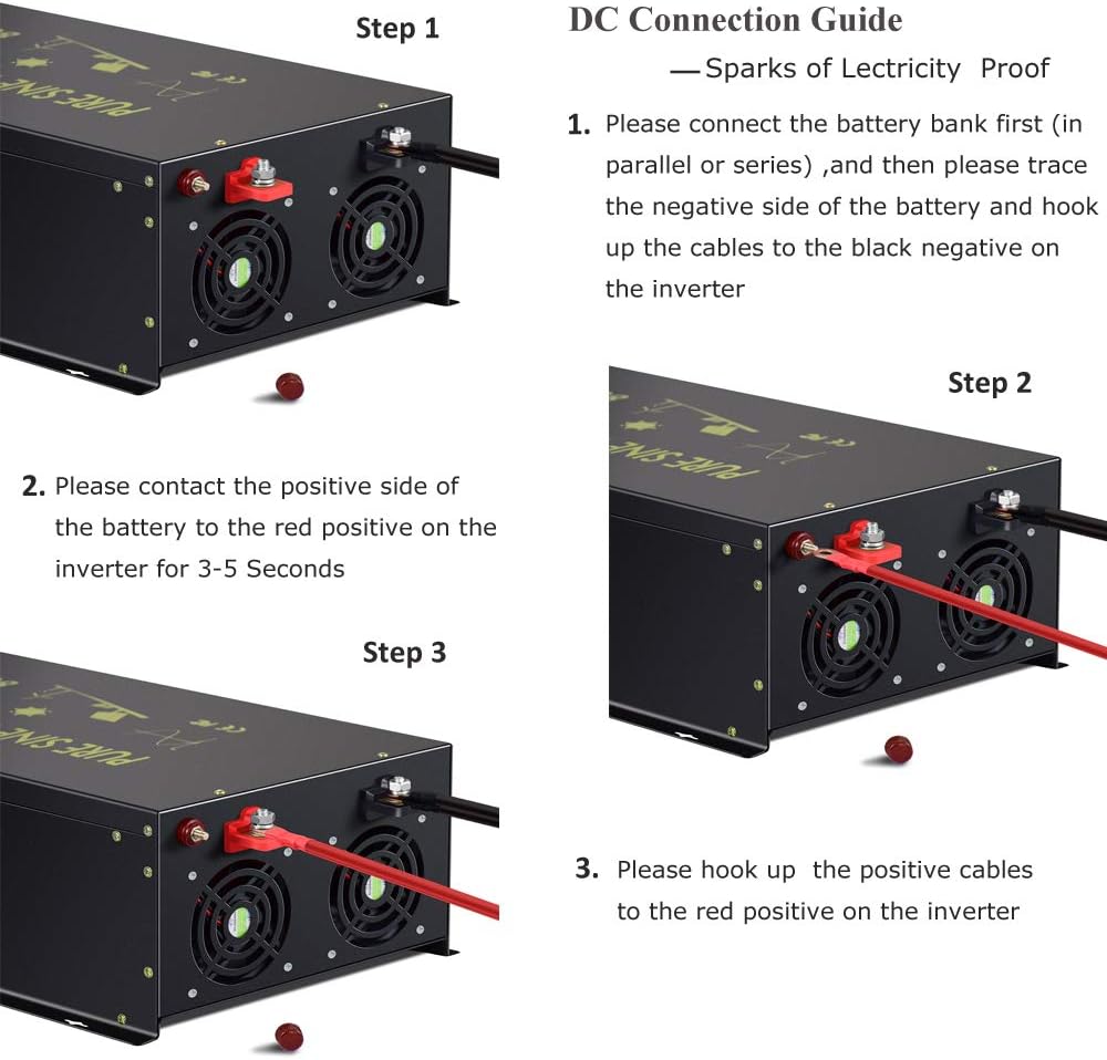 Reliable 8000W Continuous Power Heavy Duty Pure Sine Wave Power Inverter DC 48V to AC 120V with 4 AC Outlets Remote Control 66A Hardwire Terminal and LED Display for RV Car Solar System Emergency