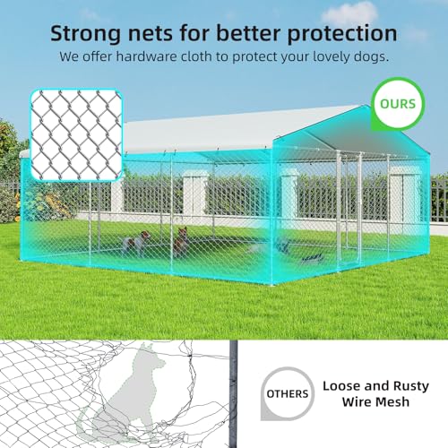 7.8x7.8 FT Extra Large Outdoor Dog Kennel Outside, Heavy Duty Dog Enclosure with Waterproof Cover and Security Lock, Galvanized Chain Link Dog Cage for Large Dogs