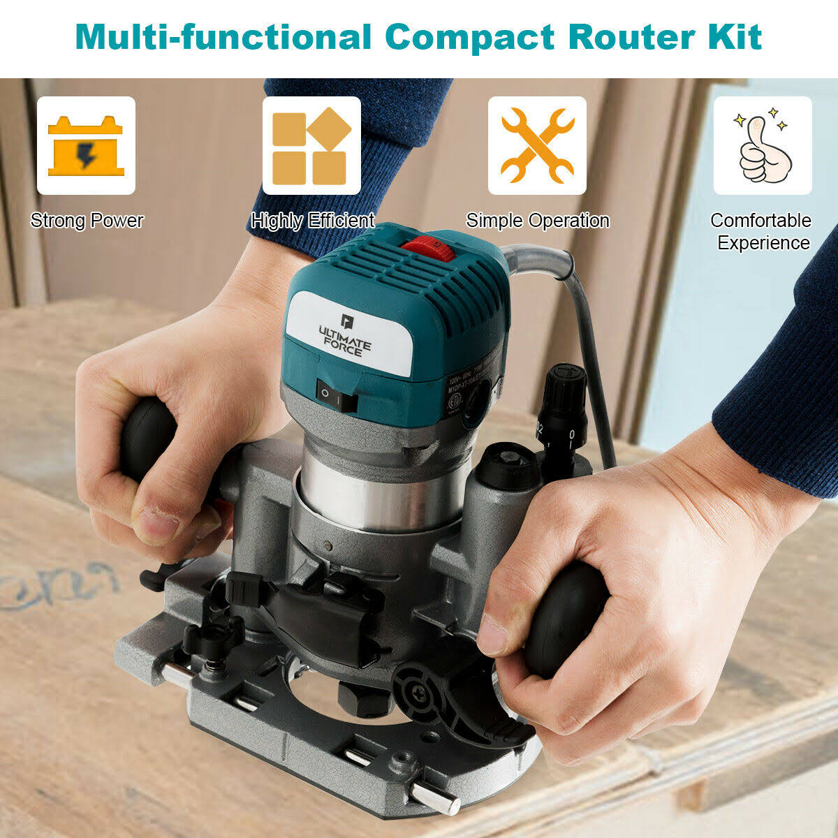1.25HP Palm Router Kit Variable Speed Woodworking with Plunge Base