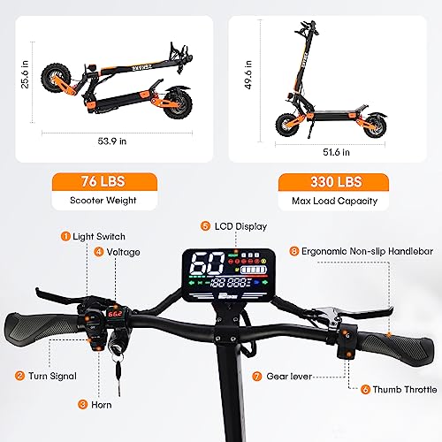 Electric Scooter for Adults High Power 2800W/5600W Dual Motors Top Speed 32/52 MPH, 60V 15/30Ah Battery 35/60 Miles Range 11" Off-Road Tire Sport E-Scooter with Seat
