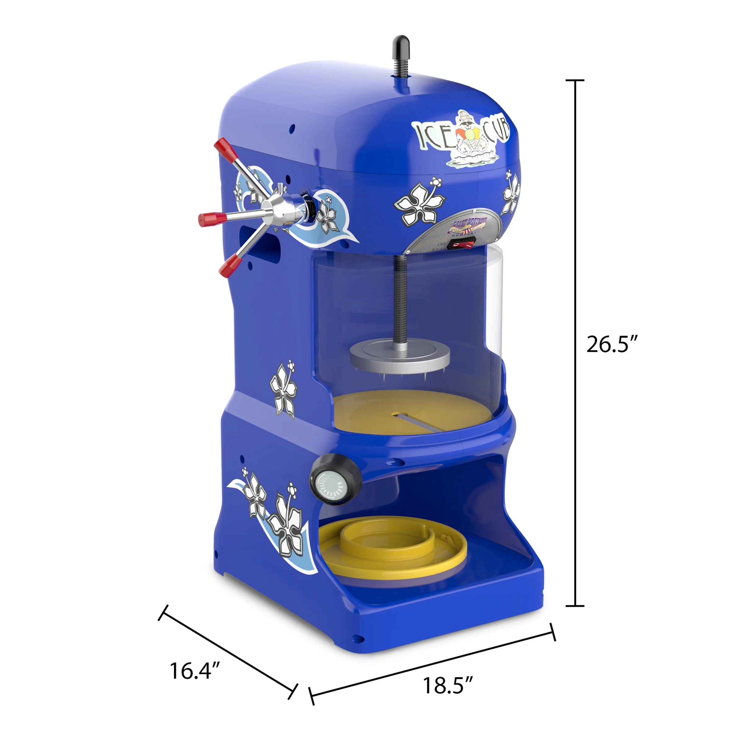 Ice Cub Shaved Ice Machine – Powerful Electric Block Ice Shaver & Snow Cone Maker by Great Northern Popcorn, Blue