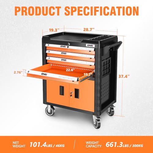 DNA MOTORING 7-Drawer Rolling Tool Cabinet Chest with Keyed Locking System Non-Slip Mat, for Garage Warehouse Workshop, Green, TOOLS-00399