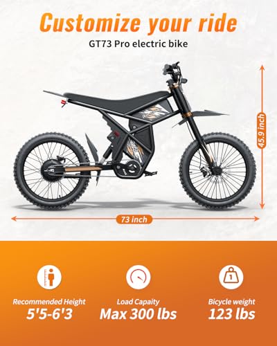 2000W/ 3000W GT73 / GT73 Pro Electric Dirt Bike for Adults - 37/50 MPH High-Speed, 25" Fat Tires & Dual Removable Battery (60V-18AH*2)| All-Terrain Off-Road eBike for Snow, Sand