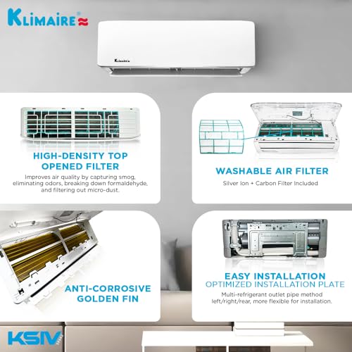 Klimaire Ductless Mini-Split Inverter Air Conditioner Heat Pump System with 15-ft Installation Kit Wall Bracket