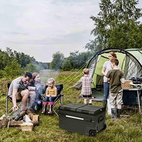 Newair Portable 80 Qt. Electric Car Camping Cooler with 4 Battery Protection Modes, Dual Zone Fridge and Freezer Storage, Retractable Handle, Outdoor Wheels and Rugged Construction