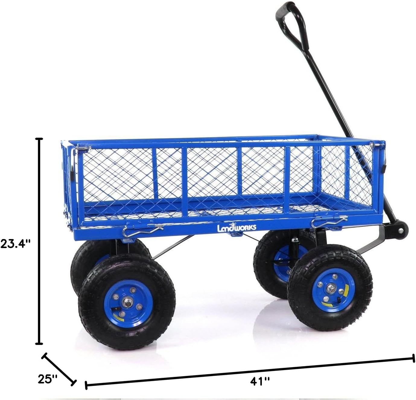 Landworks Lawn & Garden Utility Cart/Beach Wagon, All Terrain, w/Heavy Duty Removable Side Meshes, 400 lbs Cap, Blue