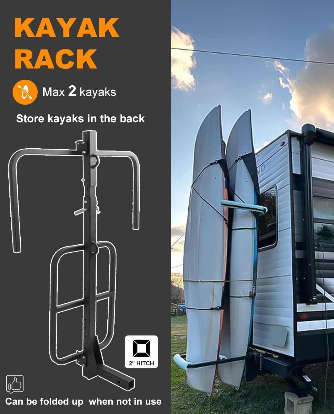 Upgraded Kayak Rack for RV Truck SUP Vertical Kayak Rack