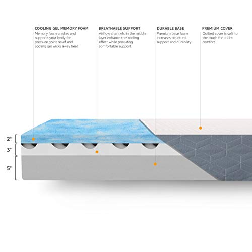 Amazon Basics Cooling Infused Gel Memory Foam Mattress, Medium-Firm, CertiPUR-US Certified, King Size, 10 Inch, White/Gray