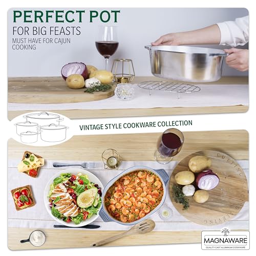 Cast Aluminum Dutch Oven with Lid - 5 Quart Oval Lightweight Pot For Cajun Cookware, Bread Baking & More - Roaster Pan with Silicone Covers & Rack For Even Heat Distribution (11 inch)