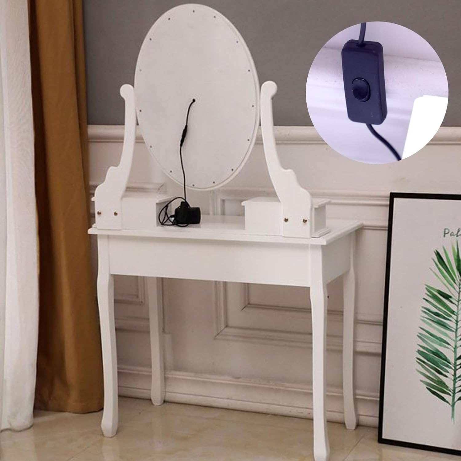 Vanity Desk with Mirror, Makeup Vanity Table with Lights and 5 Drawers Dressing Table for Bedroom Dressing Room