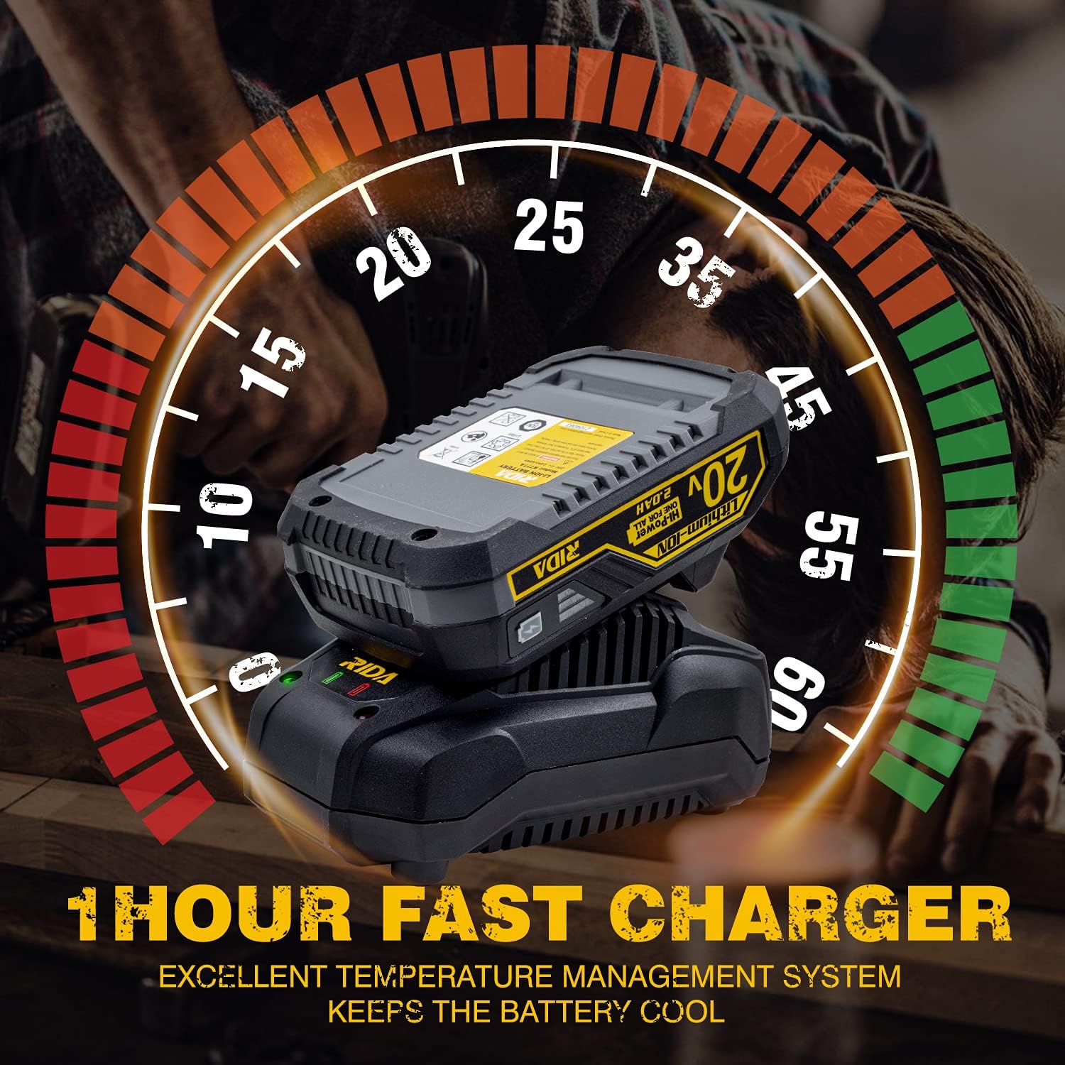 RIDA Cordless Drill 20V Electric Power Drill Set with 1/2'' Keyless Metal Chuck, 355 In-lb Torque, 2.0AH Lithium-ion Battery & Fast Charger, Variable Speed, 25+1 Position and 21pcs Drill/Driver Bits Pack of 2