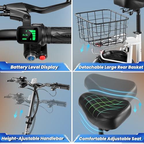 Caroma Peak 800W/1200W Electric Scooter Adults, 30 Miles Max Range, Foldable Electric Scooter with Seat, Front Suspension, Detachable Large Basket,Commuter E-Scooter for Adult and Teens