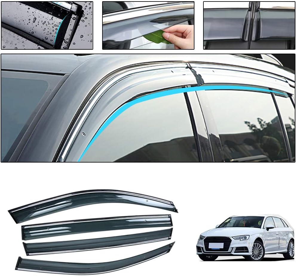 Side Window Deflectors for Audi Q5 2010-2018 4PCS Car Window Visor Sun Rain Smoke Vent Shade Tape-On Outside Visors