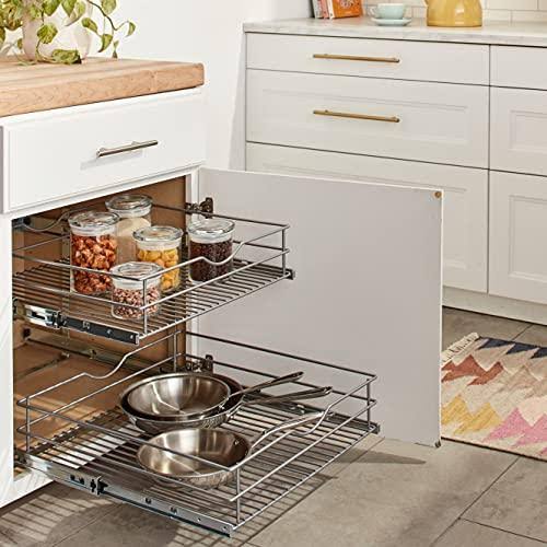 Knape u0026 Vogt RS-DBLMUB-20-FN 20.625 in. W x 21.75 in. D x 16.25 in. H Double Tier Pull Out Cabinet Organizer, Frosted Nickel