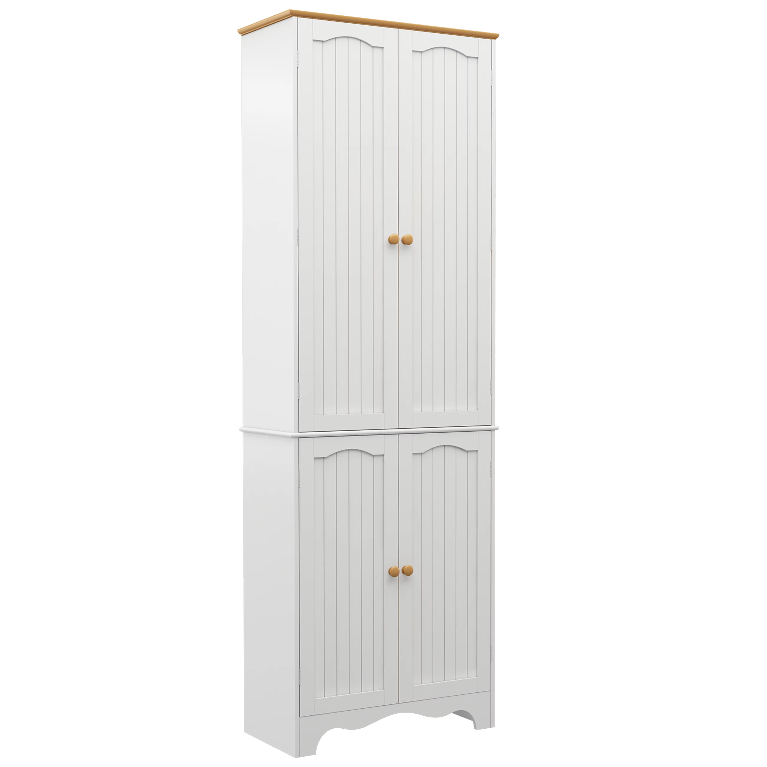Yusong 72'' Tall Kitchen Pantry Cabinet, Farmhouse Storage Cabinet with 4 Doors and 2 Adjustable Shelf, Freestanding Wooden Cupboard Buffet for Home Dining Room Living Room Entryway, White and Honey