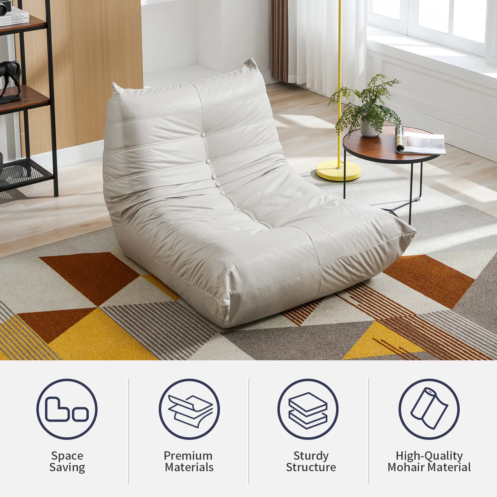 BALUS Lazy Floor Sofa, Memory Foam Lazy Sofa, Casual Armless sofa,Microfiber Leather Floor Sofa for Bedroom/Office/Living Room, Beige