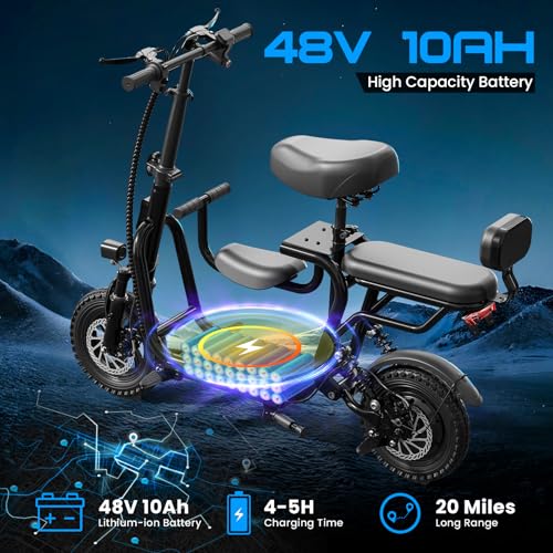 Electric Scooter with Seat for Adult, 36V/48V Electric Scooter with 350W/500W Motor 500W/750W Peak Power, 20 Mile Range, 17.4mph/18.75mph, e Scooters with Adjustable Seat