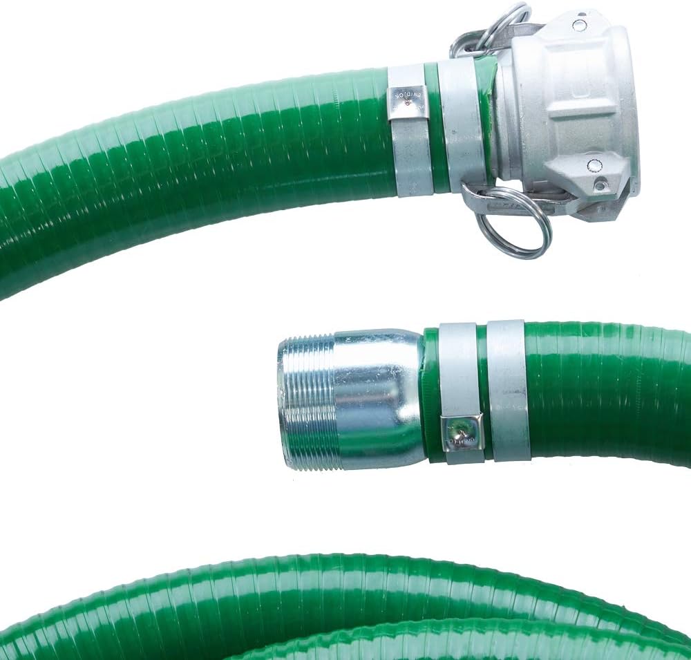 Suction Pump Water Hose with Pump Threads/Camlock - Made in the USA - White/Clear Trash Pump Hose - 2 x 20'