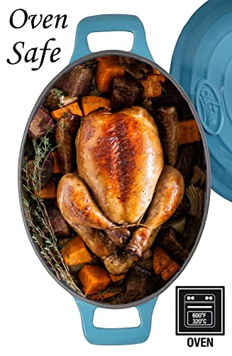 La Cuisine 6270 Enameled Cast Iron Covered Oval Dutch Oven Casserole Pot, 6.75 QT (6.5 Liter) / 13x9.8x6.3” (33x25x16 CM). Internal Cream White Enamel, Exterior 2 - tone Blue Enamel Coating Finish
