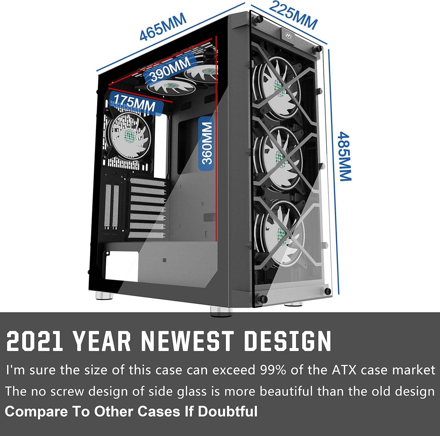MUSETEX USB 3.0 Ports & 6 PCS 120mm LED ARGB Fans Pre-Installed ATX Mid Tower Computer Gaming Case with Remote Control Tempered Glass (BX6-MN6)