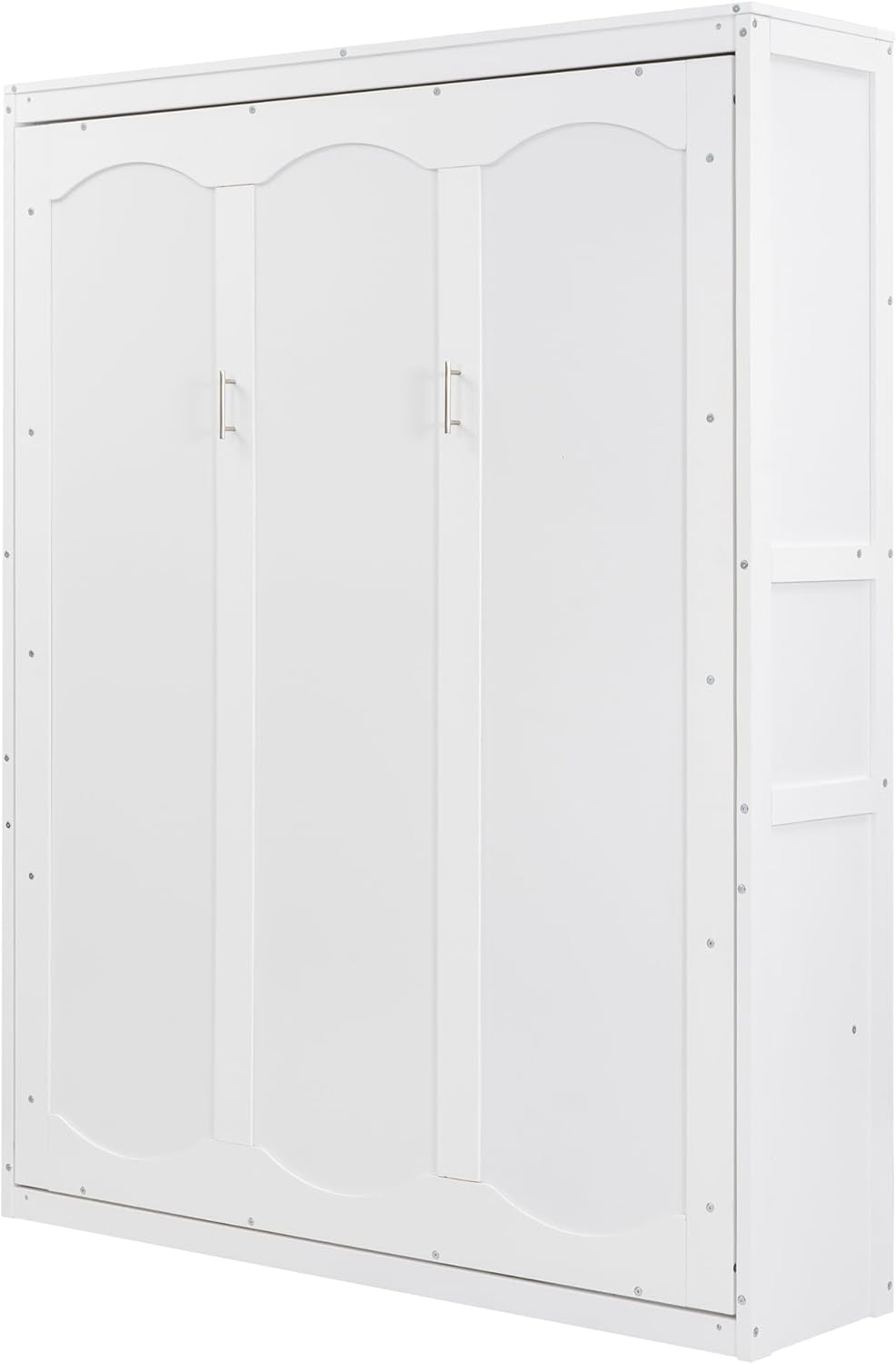 Multi-Functional Night & Day Furniture Murphy Cabinet Bed, Queen Size Murphy Bed Wall Bed with Shelves, Mobile Cabinet Bed Murphy Chest Bed, Space-Saving Folding Murphy Bed(White)