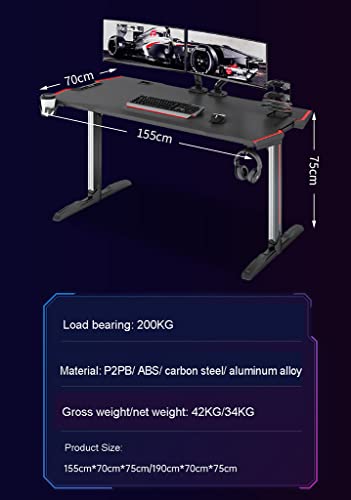 Best Gaming Desk with LED Lights,Gaming PC Desk,Large Gaming desks,PC Laptop Gamer Table Workstation with Cup Holder,Headphone Hook,Black