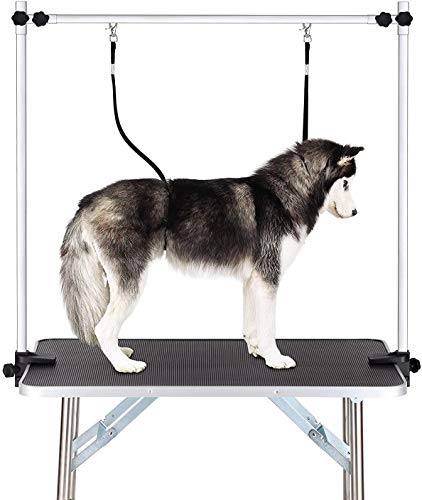 46 Inch Pet Grooming Table for Large Medium Dogs, Adjustable Home Dog Grooming Tables with Arms, Nooses, Mesh Tray
