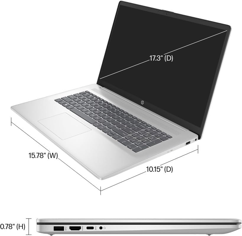 HP Newest 17 Business Laptop, 17.3'' FHD Widescreen, Intel 6-Core i3-1215U(Up to 4.4 GHz), 8GB DDR4, 1TB SSD, 8.5 Hours Battery, Windows 11 Home, 64GB SD Card + USB 3.0 Hub, Natural Silver