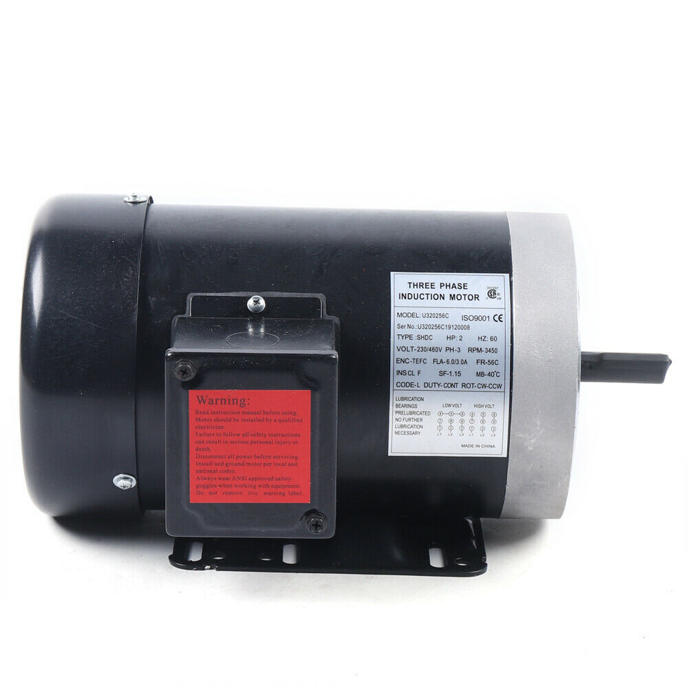 TFCFL 2HP Electric Motor 3 Phase Compressor 56C Frame 3450RPM TEFC 208-230/460Volt