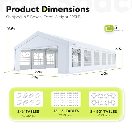 Quictent 20x20 Party Tent Heavy Duty Outdoor Canopy Tent Carport Wedding Event Shelter BBQ Wedding Tents for Parties with Storage Bags(Mesh)