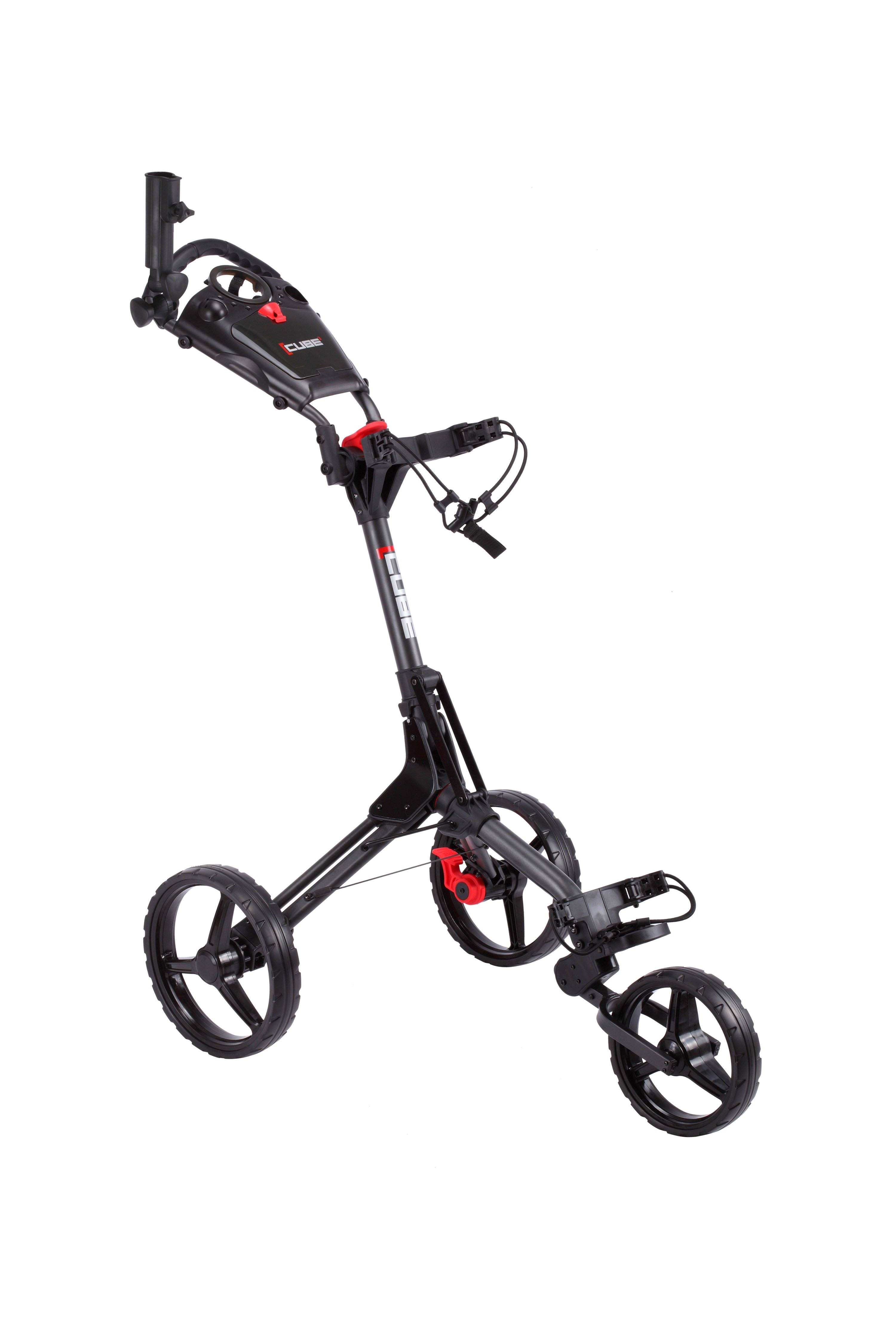 Cube Cart 3 Wheel Push Pull Golf Cart - Two Step Open/Close - Smallest Folding Lightweight Golf Cart in The World - Choose Color