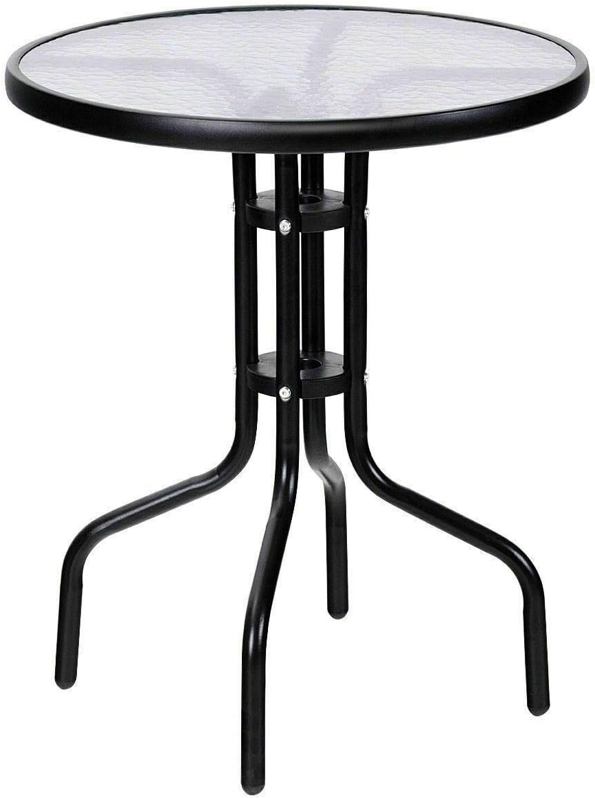 Bistro Set 3 Pcs. Round Table Tempered Glass Folding Chairs Sturdy Durable, Garden Backyard Patio Outdoor Furniture