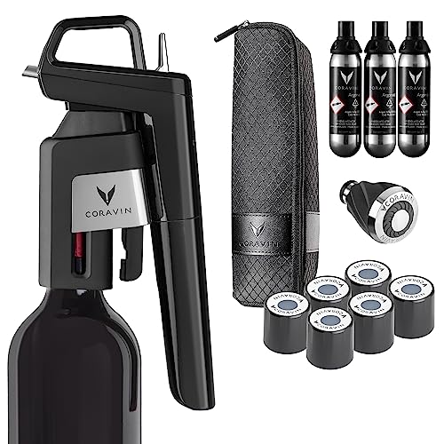 Coravin Timeless Six Plus Wine Preservation System - By-the-Glass Wine Saver - Wine Aerator, 3 Pure Argon Capsules, 6 Screw Caps, Clearing Needle & Carry Case - Piano Black