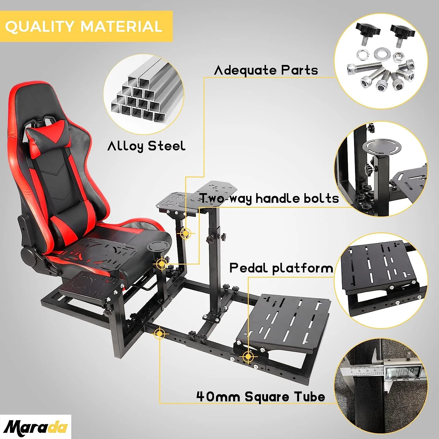 Marada Flight Racing Simulator Cockpit with Game Seat Fit for Thrustmaster HOTAS Warthog Excluding Electronics