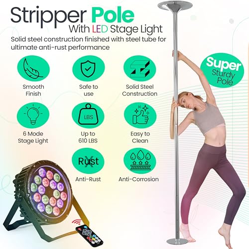 GOODTIMES Dance Pole - Professional Dancing Pole with LED Lights - Portable Heavy Duty Spinning & Static Dancing Pole for Dancing - Height Adjustable Dance Fitness Pole for Training & Exercise