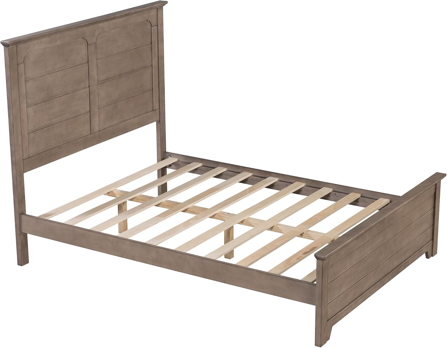 Farmhouse Style Full Size Platform Bed with Panel Design High Headboard and Footboard,Wood Bed Frame with Wood Slats Support,No Box Spring Needed, Easy Assembly