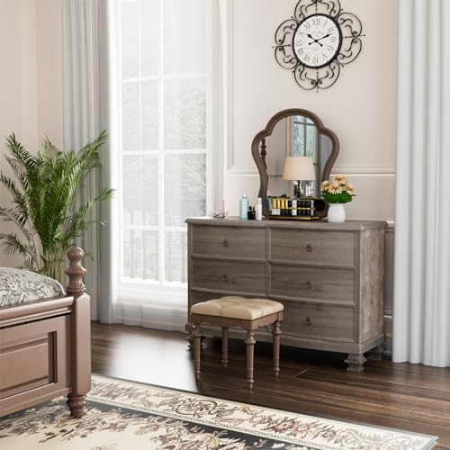 White 6 Drawer Wooden Dresser, Tall Dressers for Bedroom, Chest of Drawers Closet Organizers and Storage for Clothes - Easy Pull Handle, Textured Borders Drawers for Living Room, Hallway