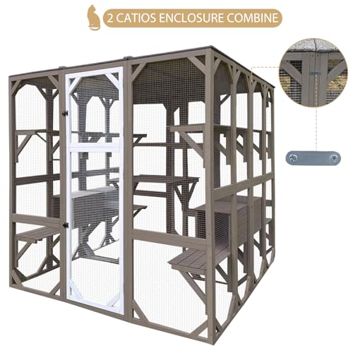 71" Catio Outdoor Cat Enclosure, Large Wooden Outdoor Cat House Kitty Catio Enclosure for Indoor Cats, Outdoor Catios Weatherproof Attached to Window Catio for Cats, 7Platforms-71 H