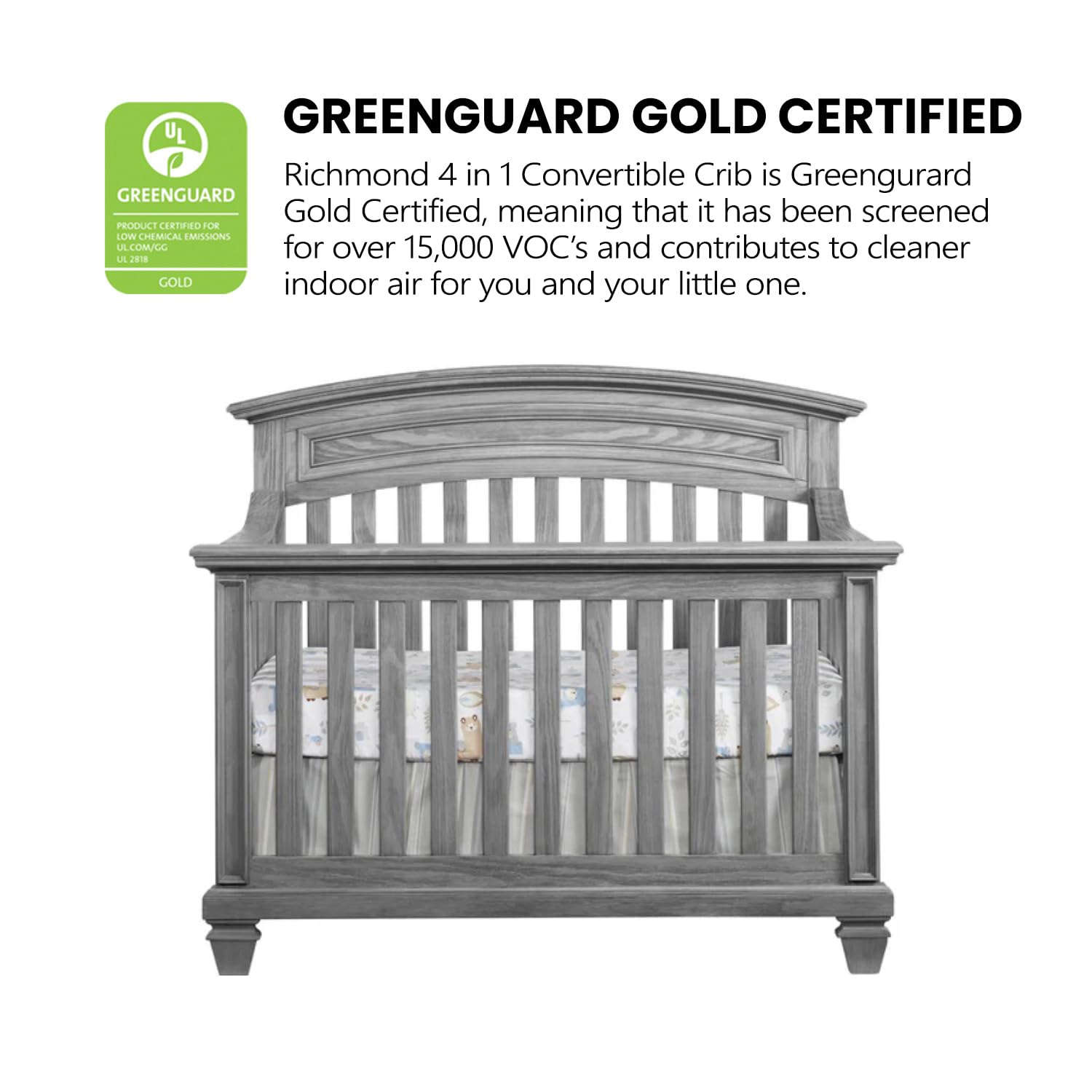 Oxford Baby Richmond 4 in 1 Convertible Crib, Brushed Gray